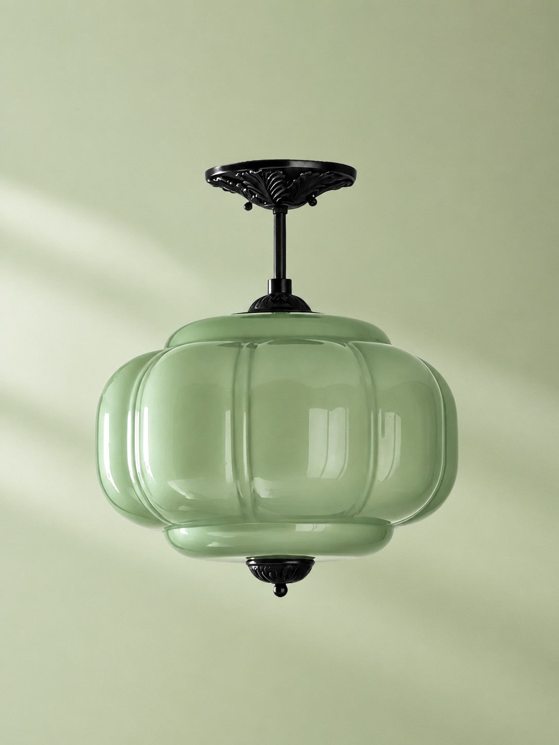 Scallop Vintage Milk Glass Semi Flush Mount Pendant Light