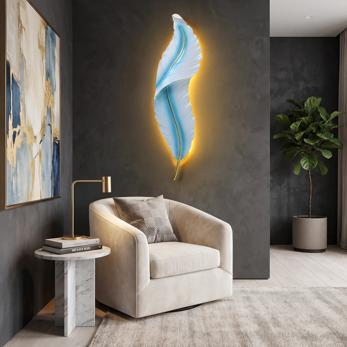 Feather Wall Light Modern Luxury LED White Resin Art Corridor Lamp