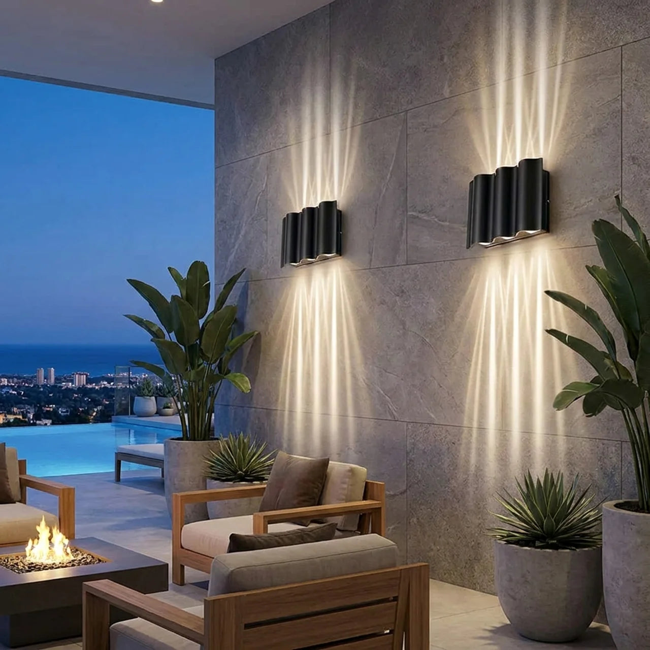 Beam Wall Light Wavy Aluminum Outdoor LED Up-Down Light