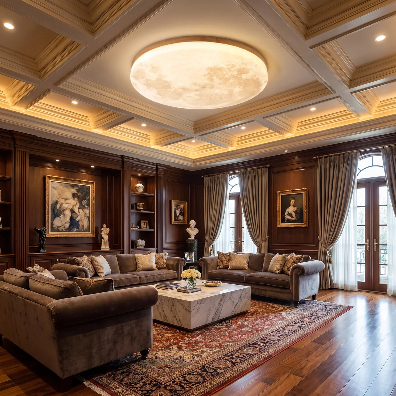 Modern Minimalist Moon Round Hardware PVC Acrylic LED Flush Mount Ceiling Light For Living Room