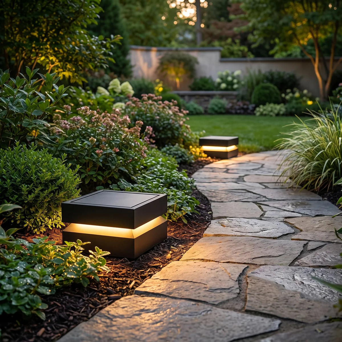 Outdoor Solar Lights Deck Modern Square Waterproof Black Light