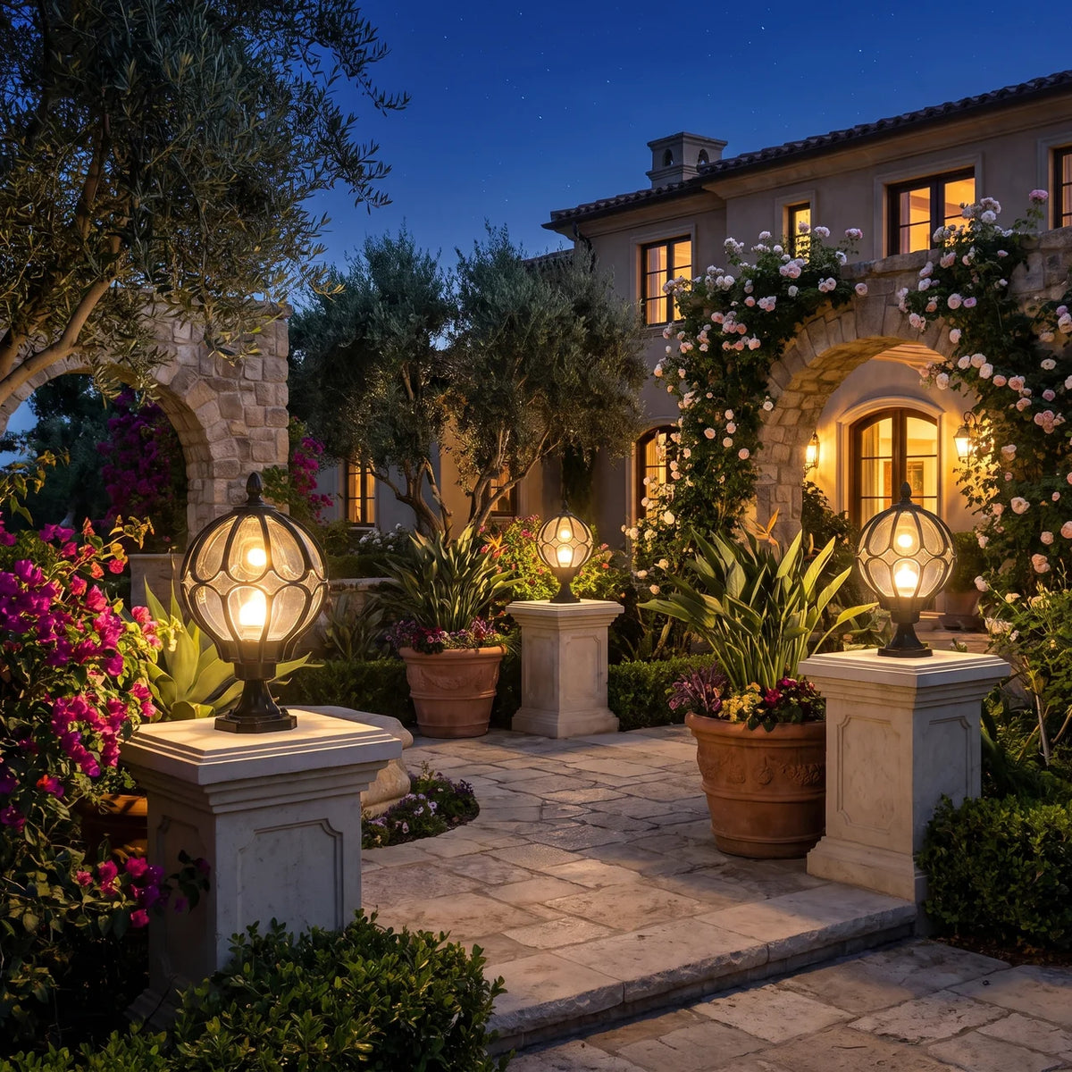 Outdoor Globe Pillar Lights Retro Glass Globe Copper Fence Post Light