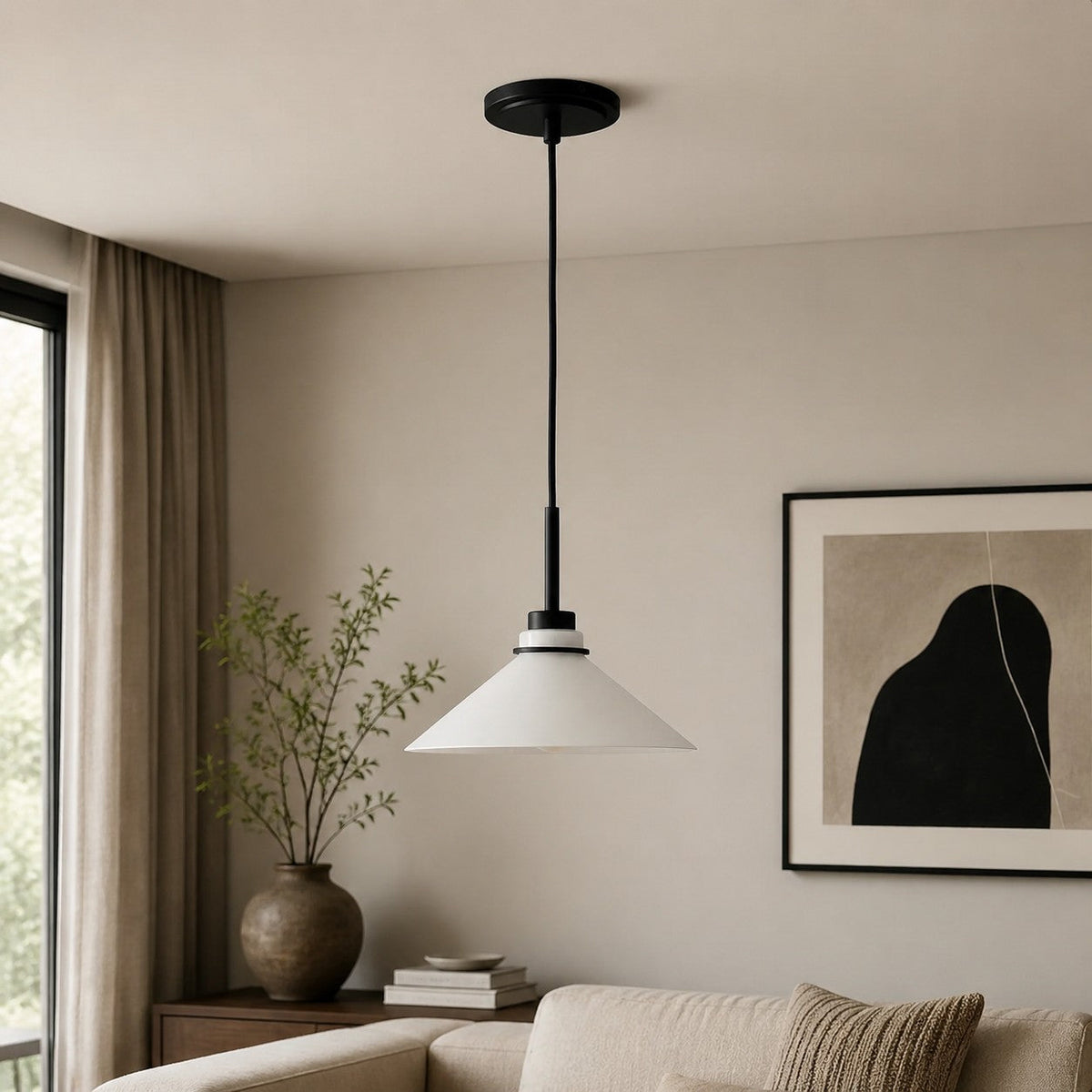 Modern Farmhouse  Cone Pendant Light – Dimmable Kitchen and Entryway Lighting