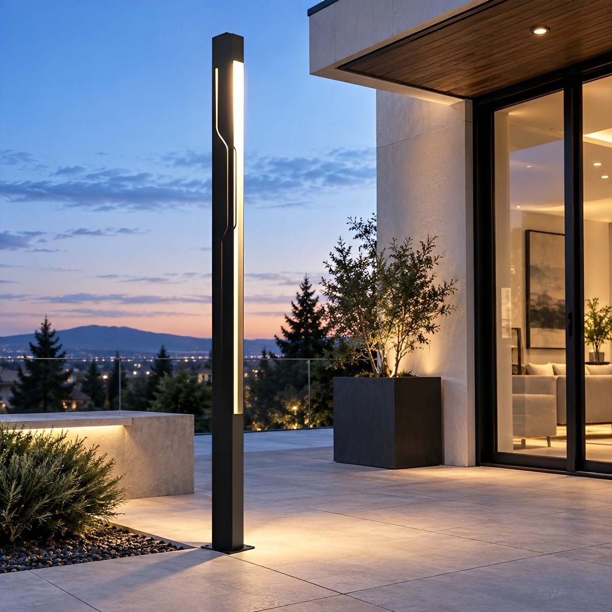 Mecha Modern Ash Black Rectangle LED Column Outdoor Pole Street Light