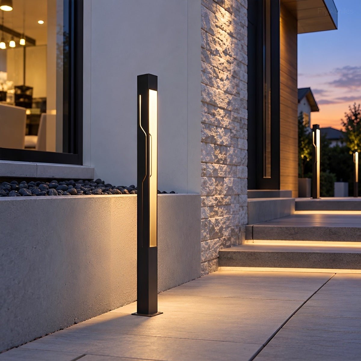 Mecha Modern Ash Black Rectangle LED Column Outdoor Pole Street Light