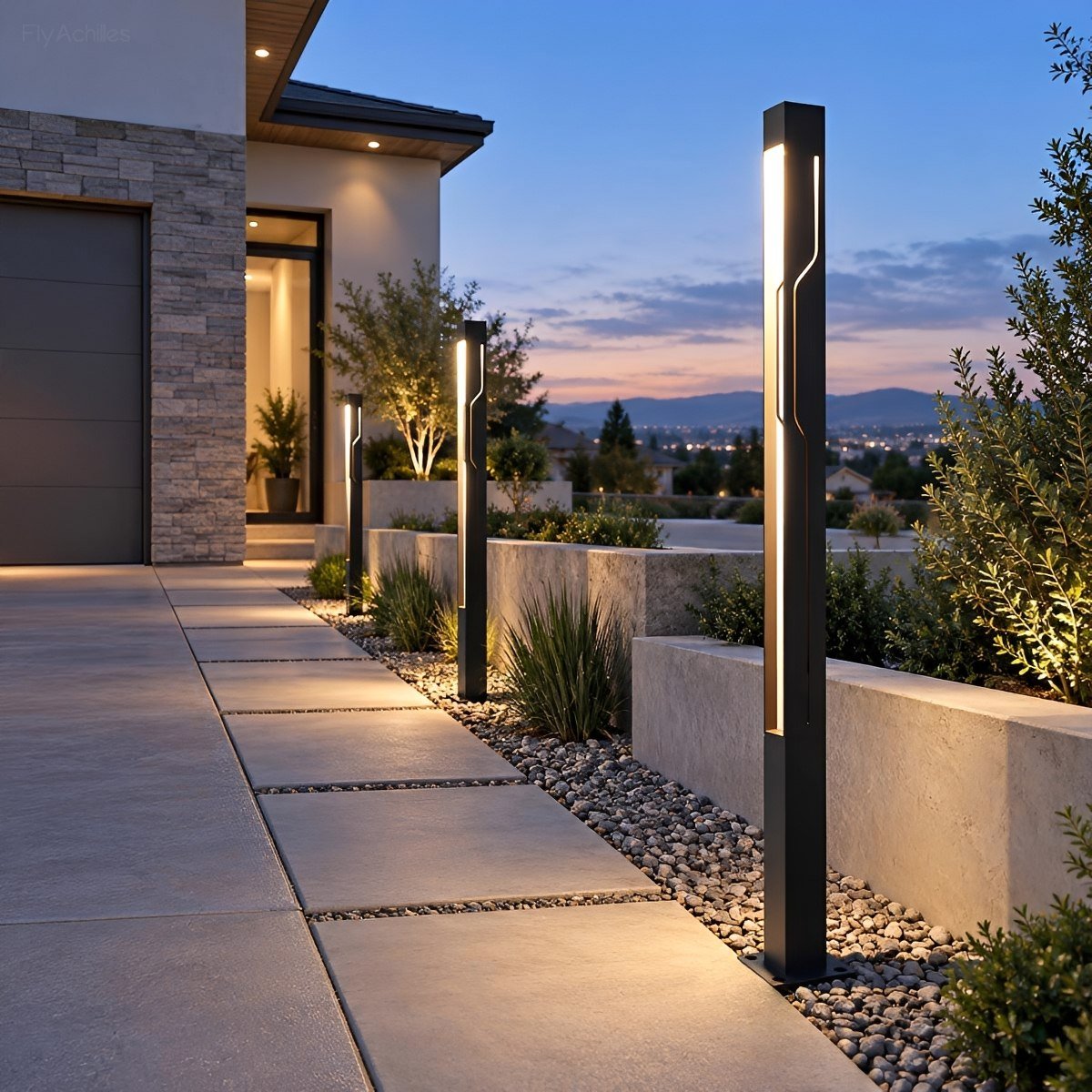 Mecha Modern Ash Black Rectangle LED Column Outdoor Pole Street Light