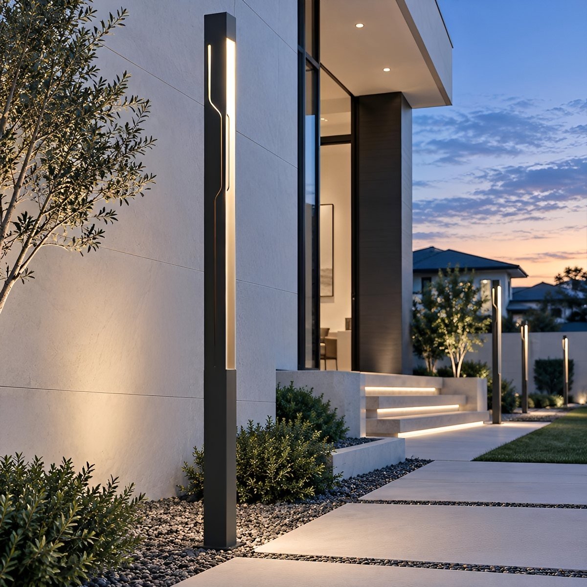 Mecha Modern Ash Black Rectangle LED Column Outdoor Pole Street Light