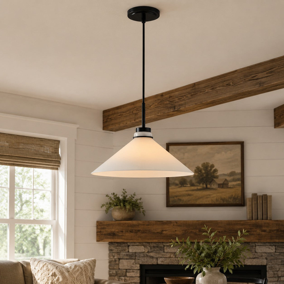 Modern Farmhouse  Cone Pendant Light – Dimmable Kitchen and Entryway Lighting