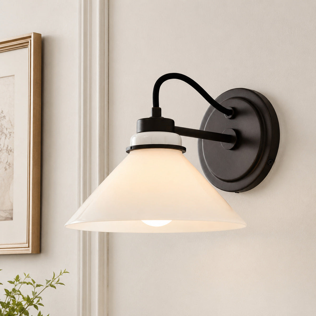 Curved Arm Globe Wall Sconce – Modern Industrial Wall Lamp for Bathroom, Bedroom, and Hallway