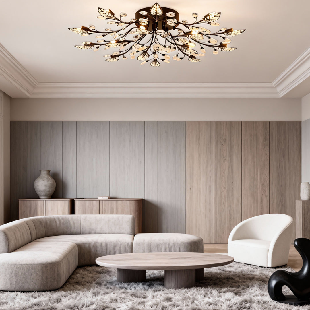 Brass Branch Chandelier Modern Crystal Leaf Ceiling Light