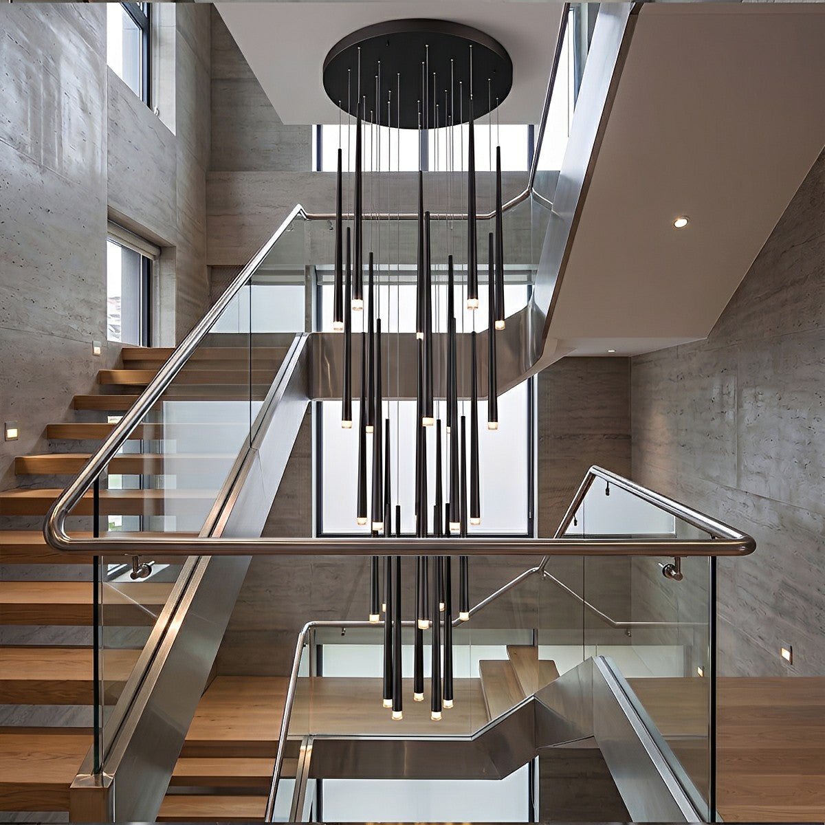 Modern Minimalist Multi-Drop Linear LED Stairs Chandelier