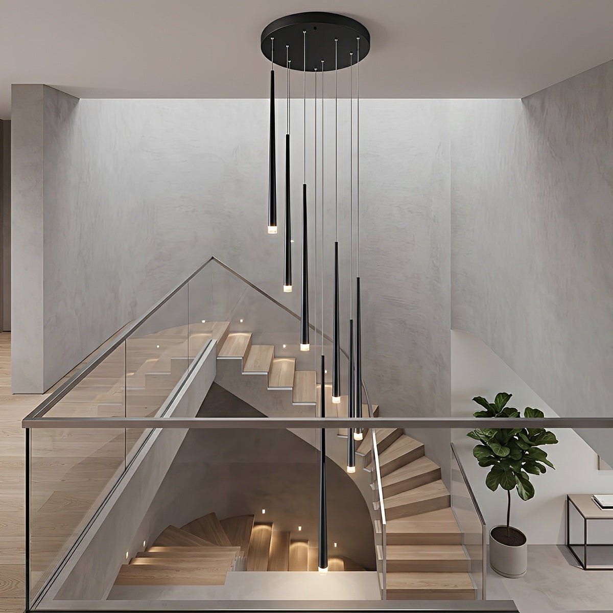 Modern Minimalist Multi-Drop Linear LED Stairs Chandelier