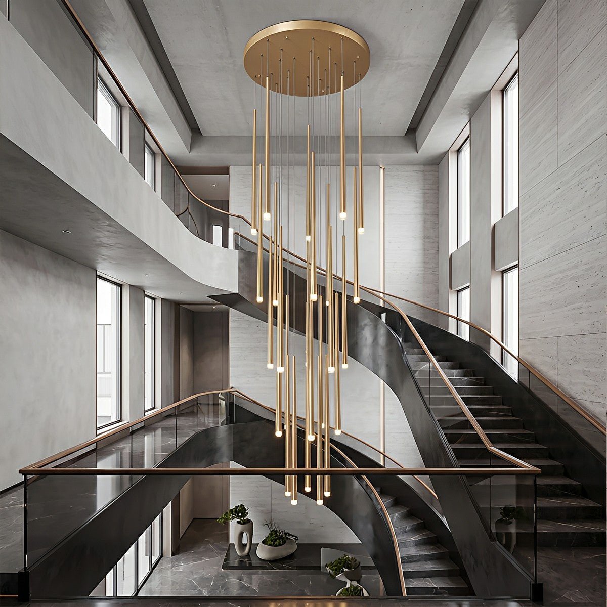Modern Minimalist Multi-Drop Linear LED Stairs Chandelier