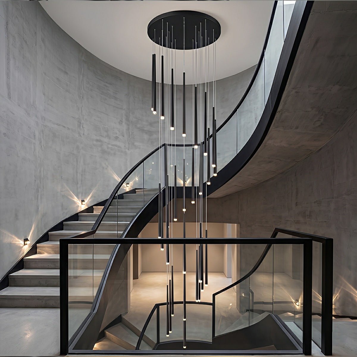 Modern Minimalist Multi-Drop Linear LED Stairs Chandelier