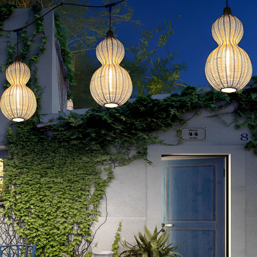 Modern Rattan Pendant Light Country Woven Gourd Hanging Ceiling Light