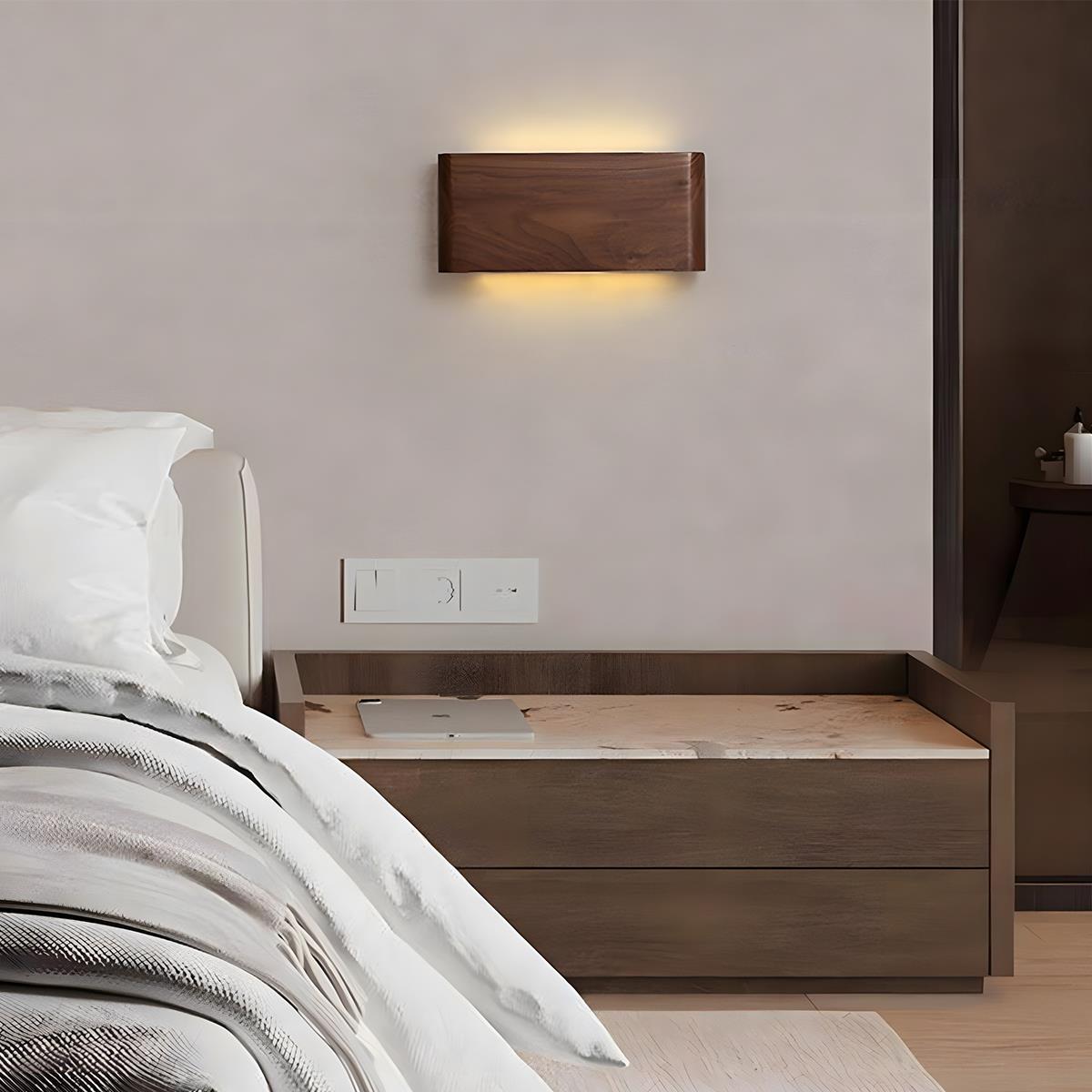 Modern Walnut Solid Wood Rectangular LED Indoor Wall Sconce