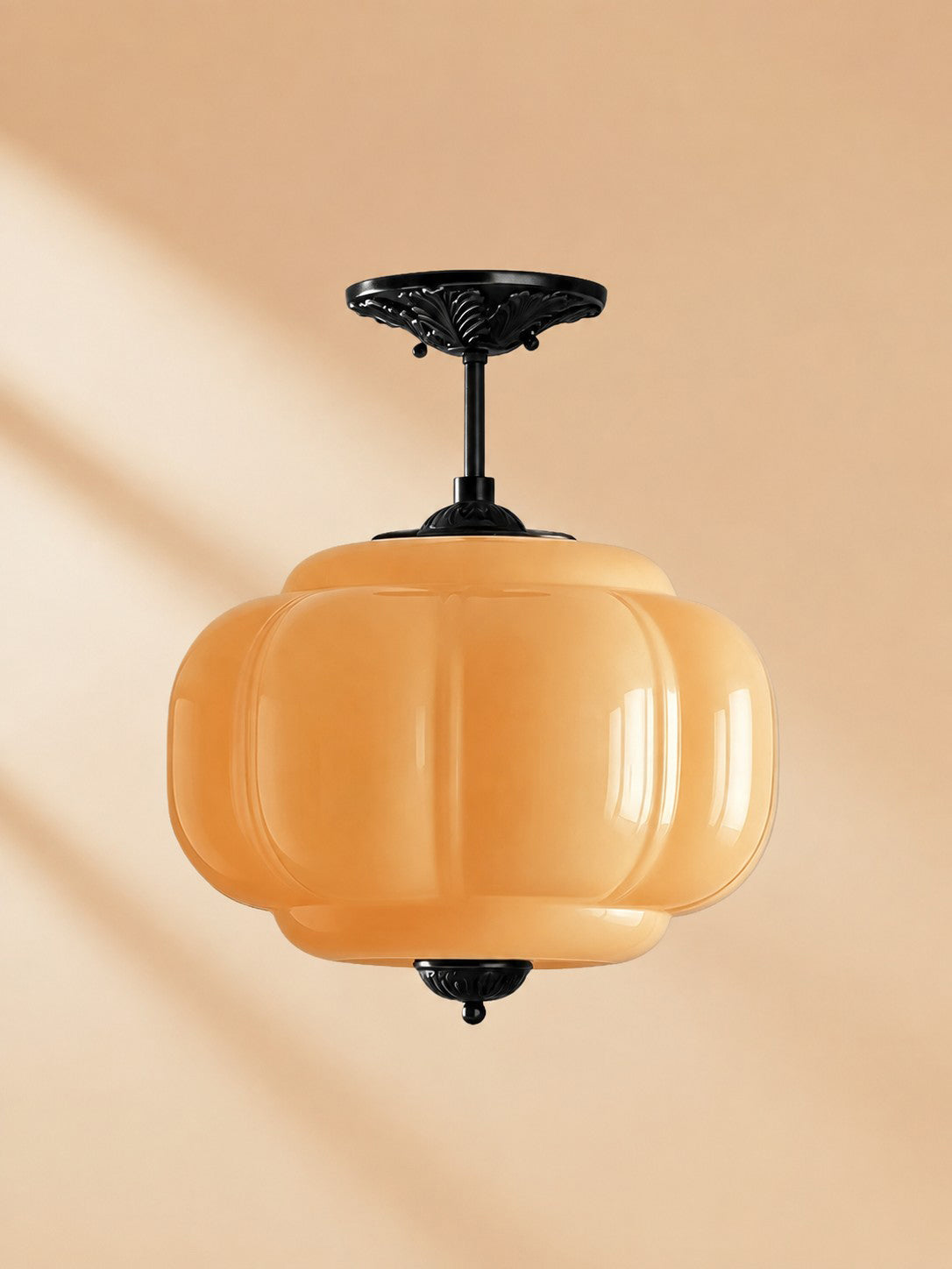 Scallop Vintage Milk Glass Semi Flush Mount Pendant Light