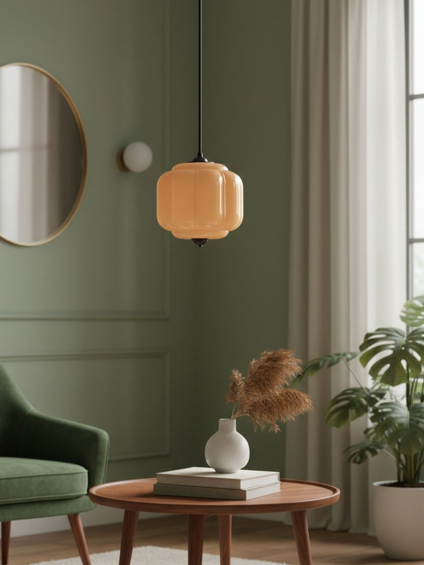 American Vintage Cream Glass Shade Shaped Chandelier