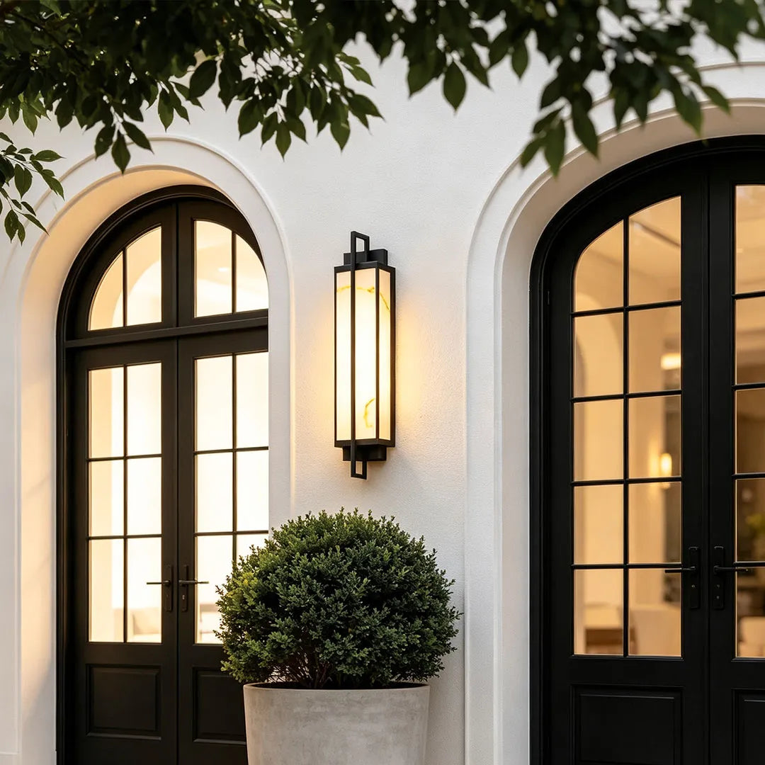 Outdoor Alabaster Wall Sconces Modern Black Linear Light