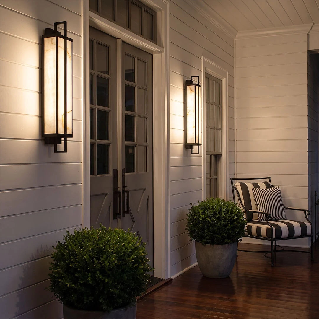 Outdoor Alabaster Wall Sconces Modern Black Linear Light