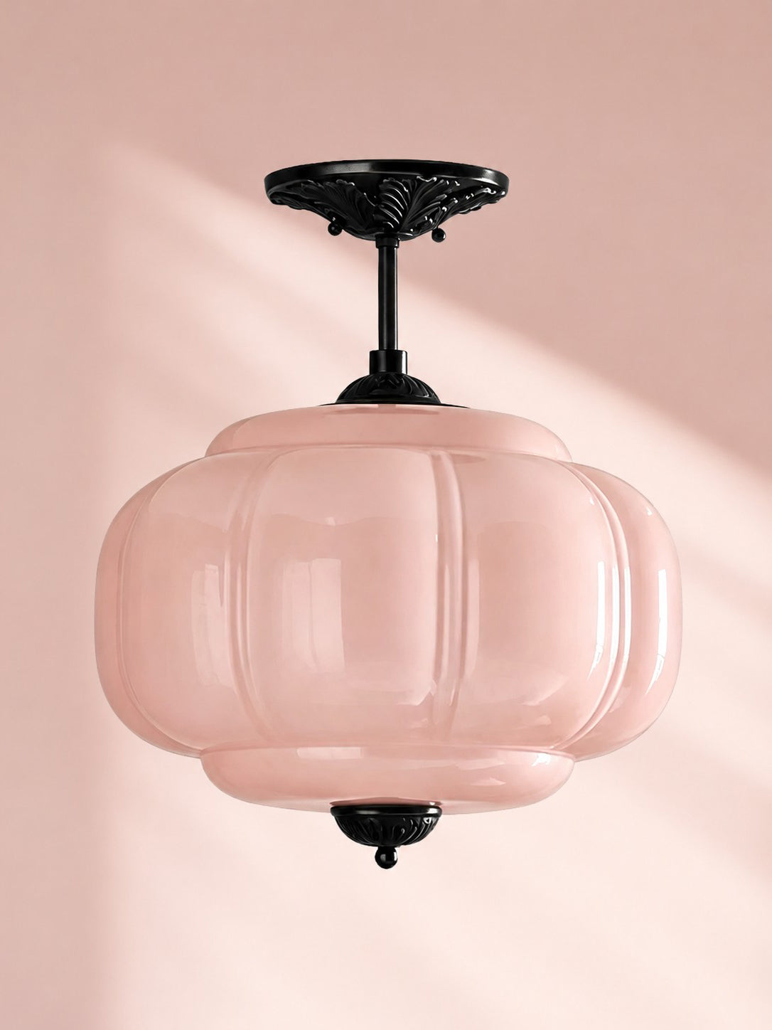 Scallop Vintage Milk Glass Semi Flush Mount Pendant Light
