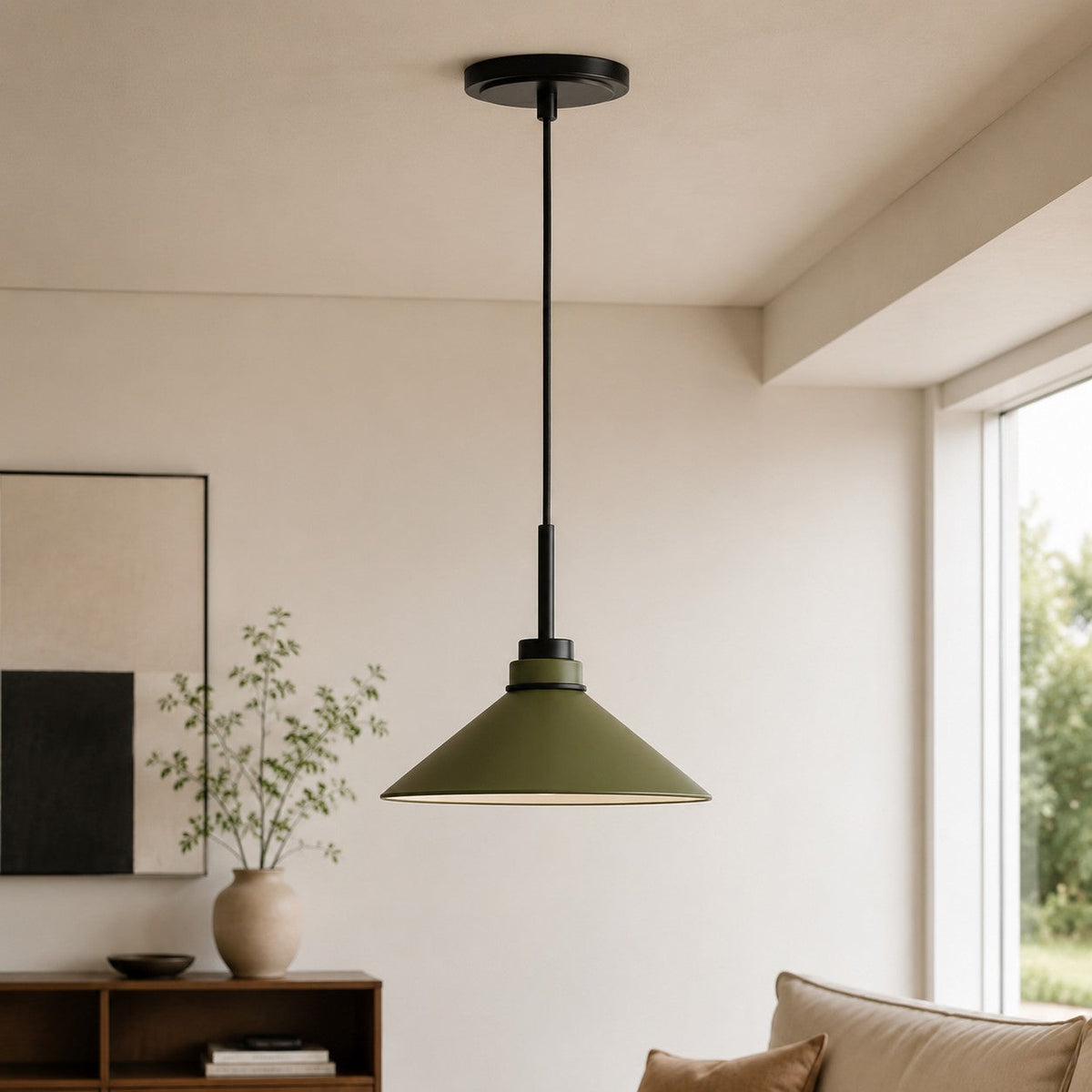 Modern Farmhouse  Cone Pendant Light – Dimmable Kitchen and Entryway Lighting