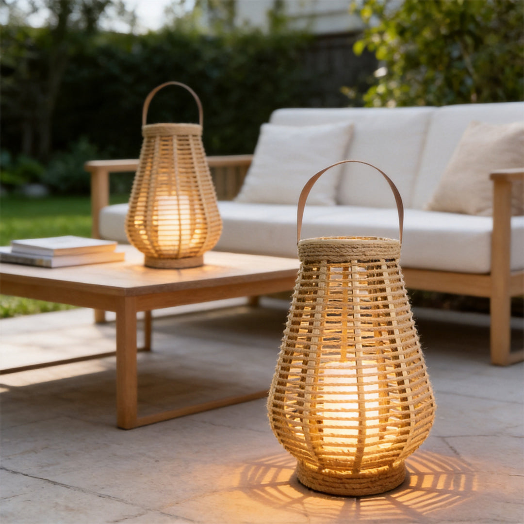 Rattan Solar Lantern Portable Waterproof LED Hemp Rope Hanging Lamp