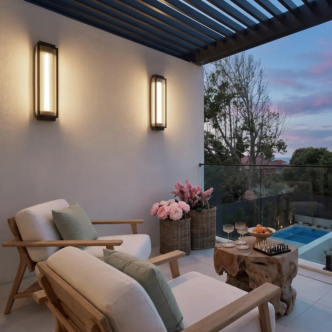 Reeded Glass Light Rectangular LED Modern Outdoor Wall Light