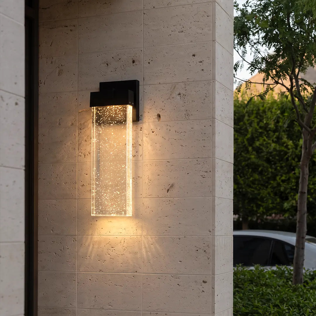 Seeded Crystal Outdoor Wall Lighting Rectangular LED Light