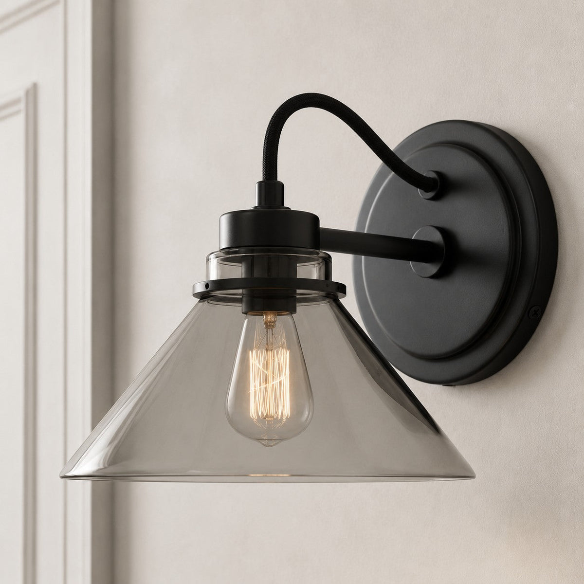 Curved Arm Globe Wall Sconce – Modern Industrial Wall Lamp for Bathroom, Bedroom, and Hallway