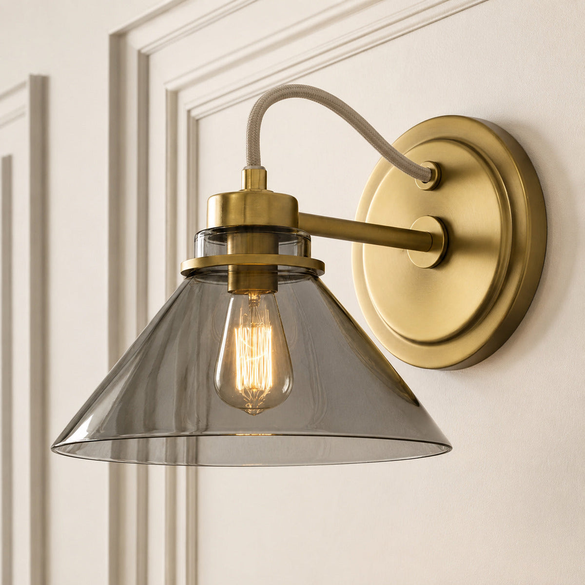 Curved Arm Globe Wall Sconce – Modern Industrial Wall Lamp for Bathroom, Bedroom, and Hallway