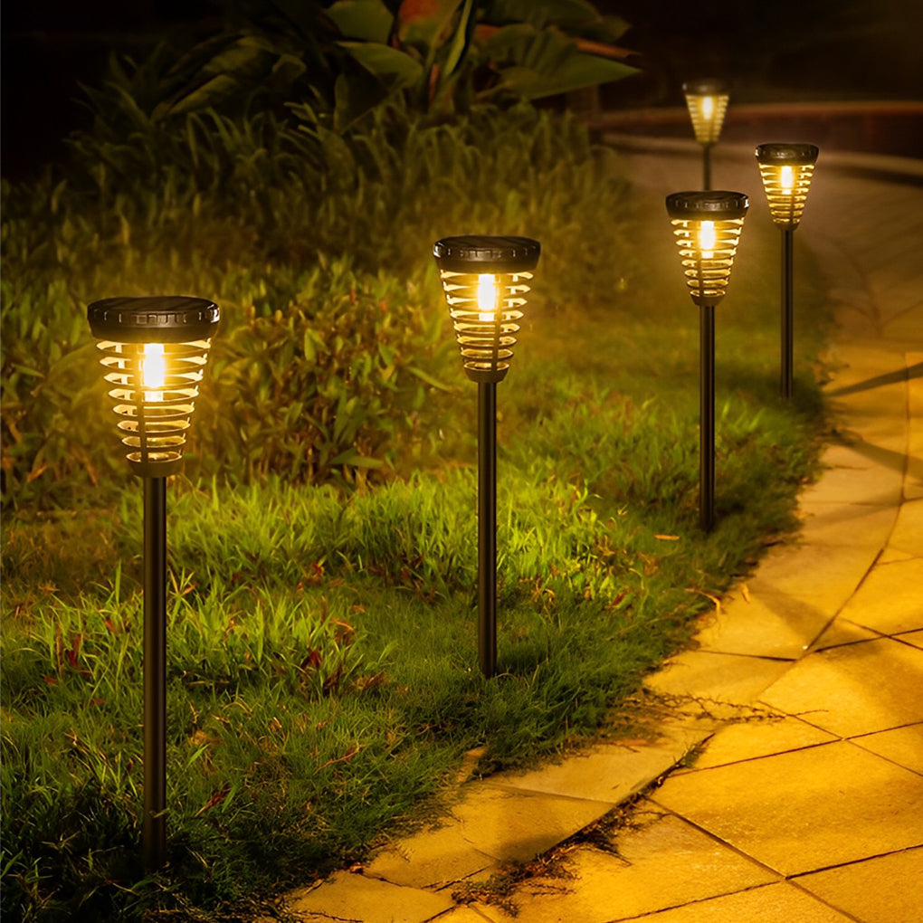 Solar Torch Light Open Multi-ring Conical LED Pathway Light