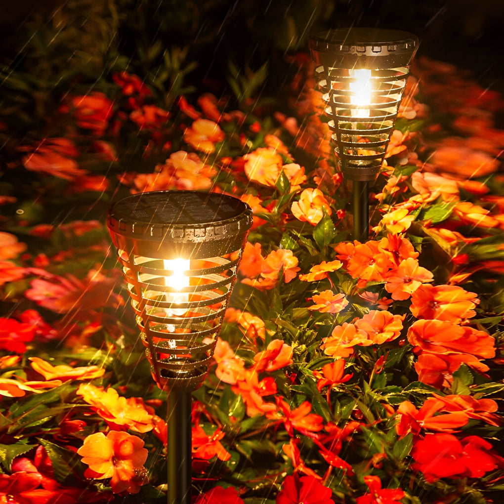 Solar Torch Light Open Multi-ring Conical LED Pathway Light