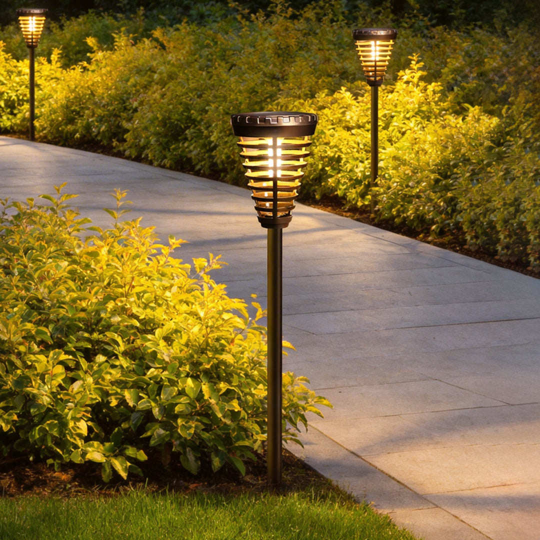 Solar Torch Light Open Multi-ring Conical LED Pathway Light