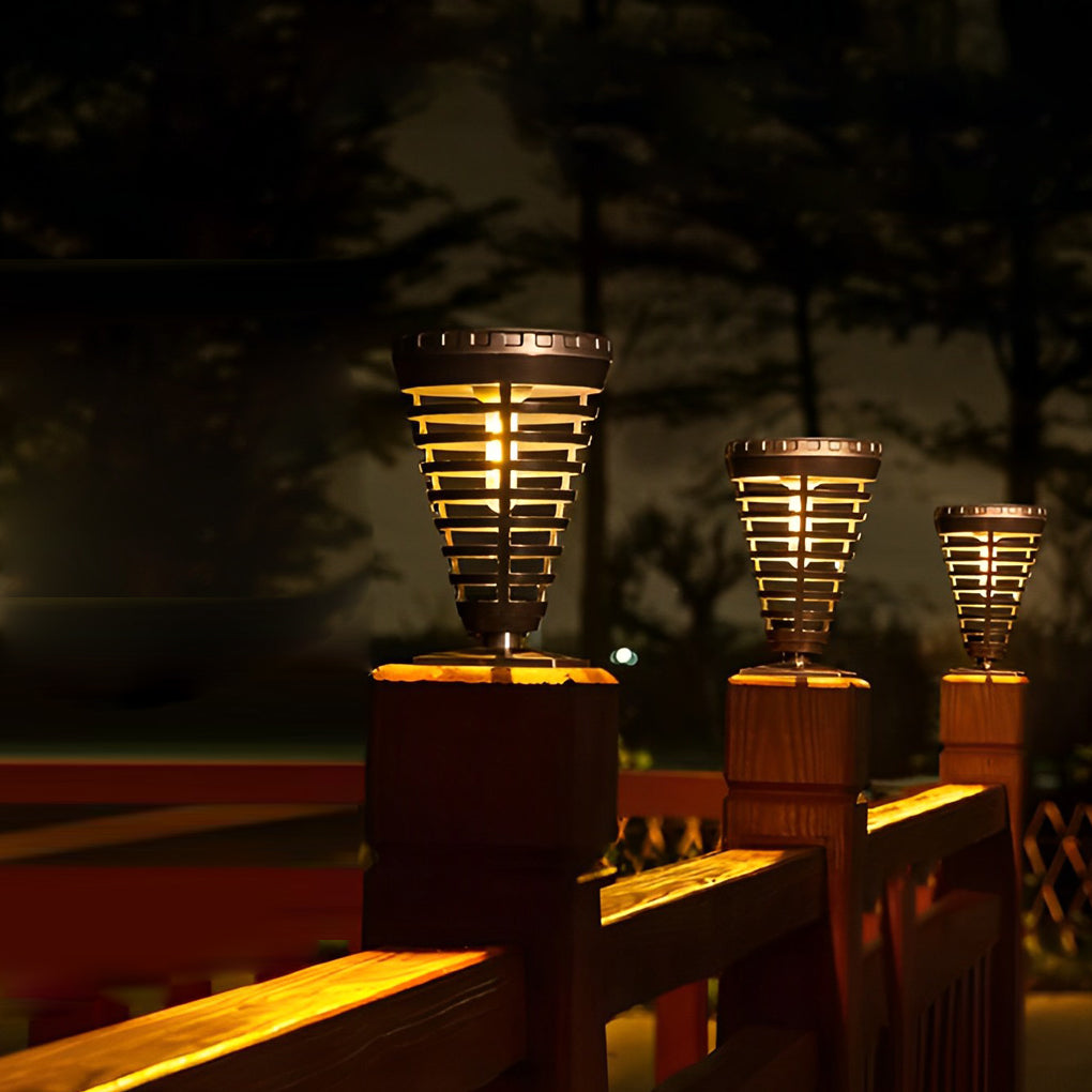 Solar Torch Light Open Multi-ring Conical LED Pathway Light