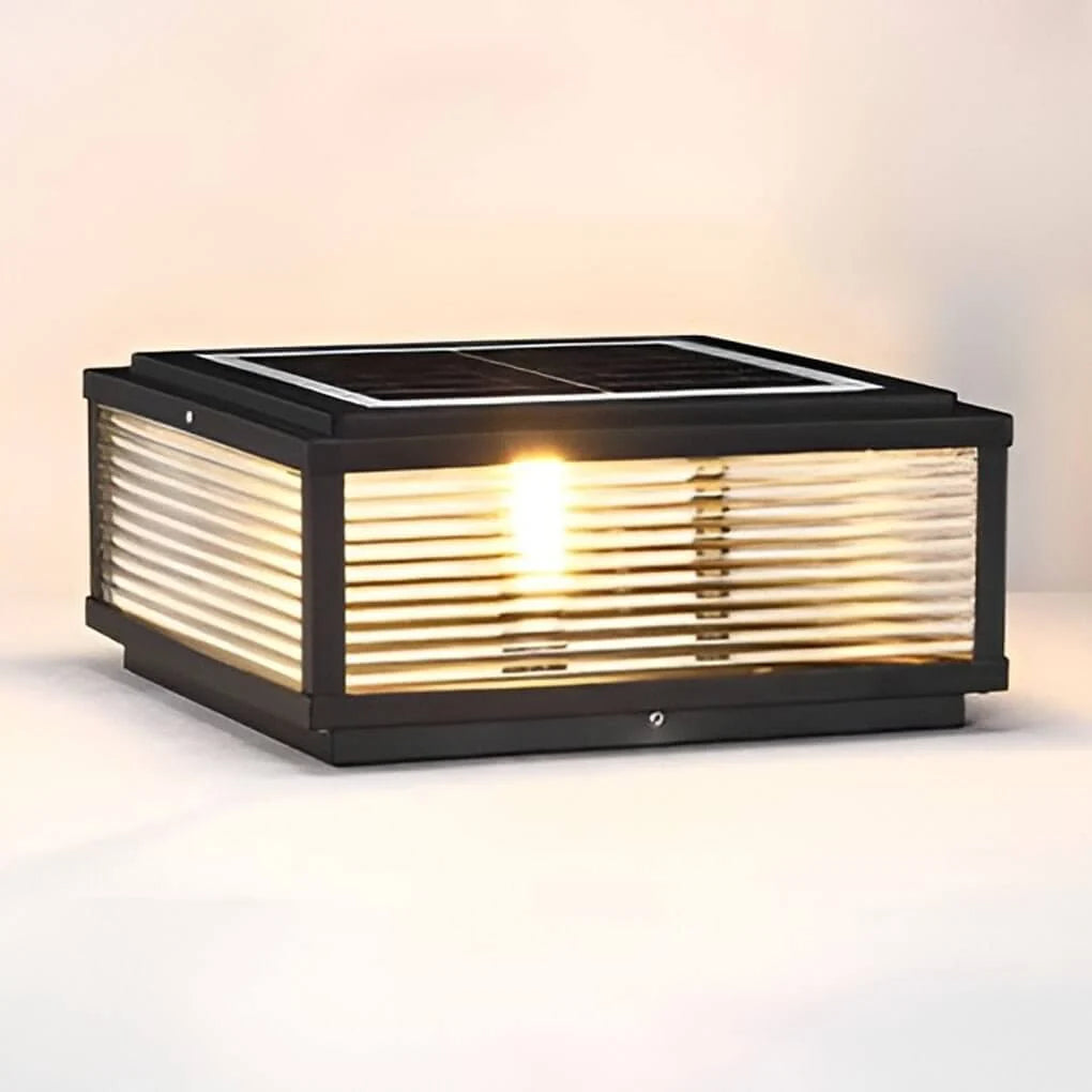 Square Pillar Light Ribbed Glass Outdoor Metal Light