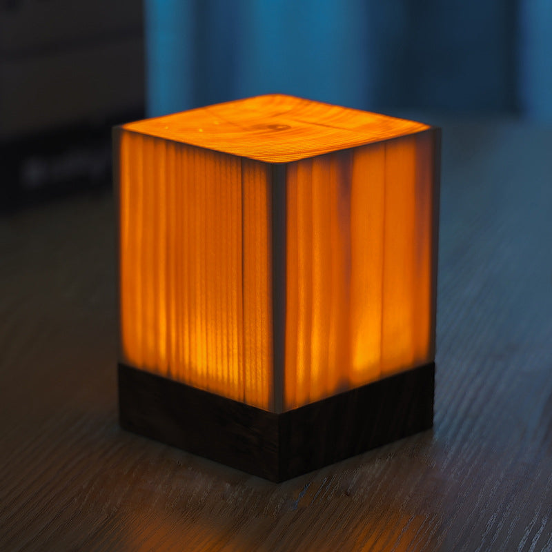 Square Wood Lamp Modern LED Cube Wood Grain Decorative Lamp