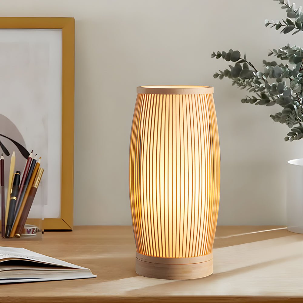 Vintage Bamboo Table Lamp Handwoven Japanese LED Lamp