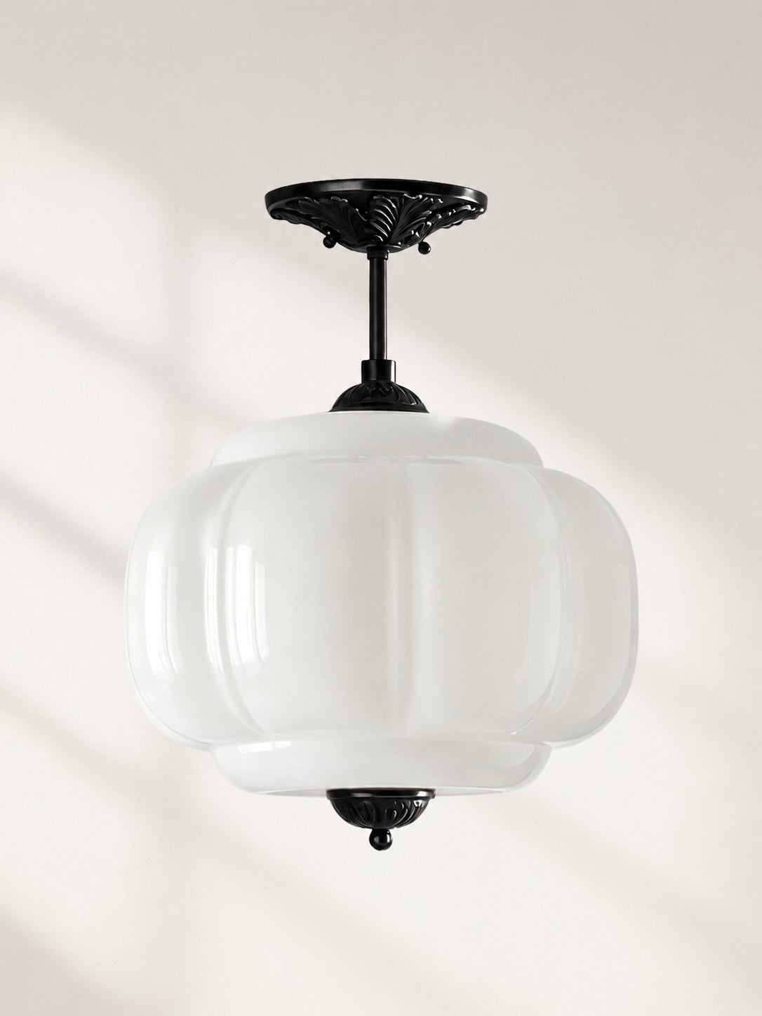 Scallop Vintage Milk Glass Semi Flush Mount Pendant Light