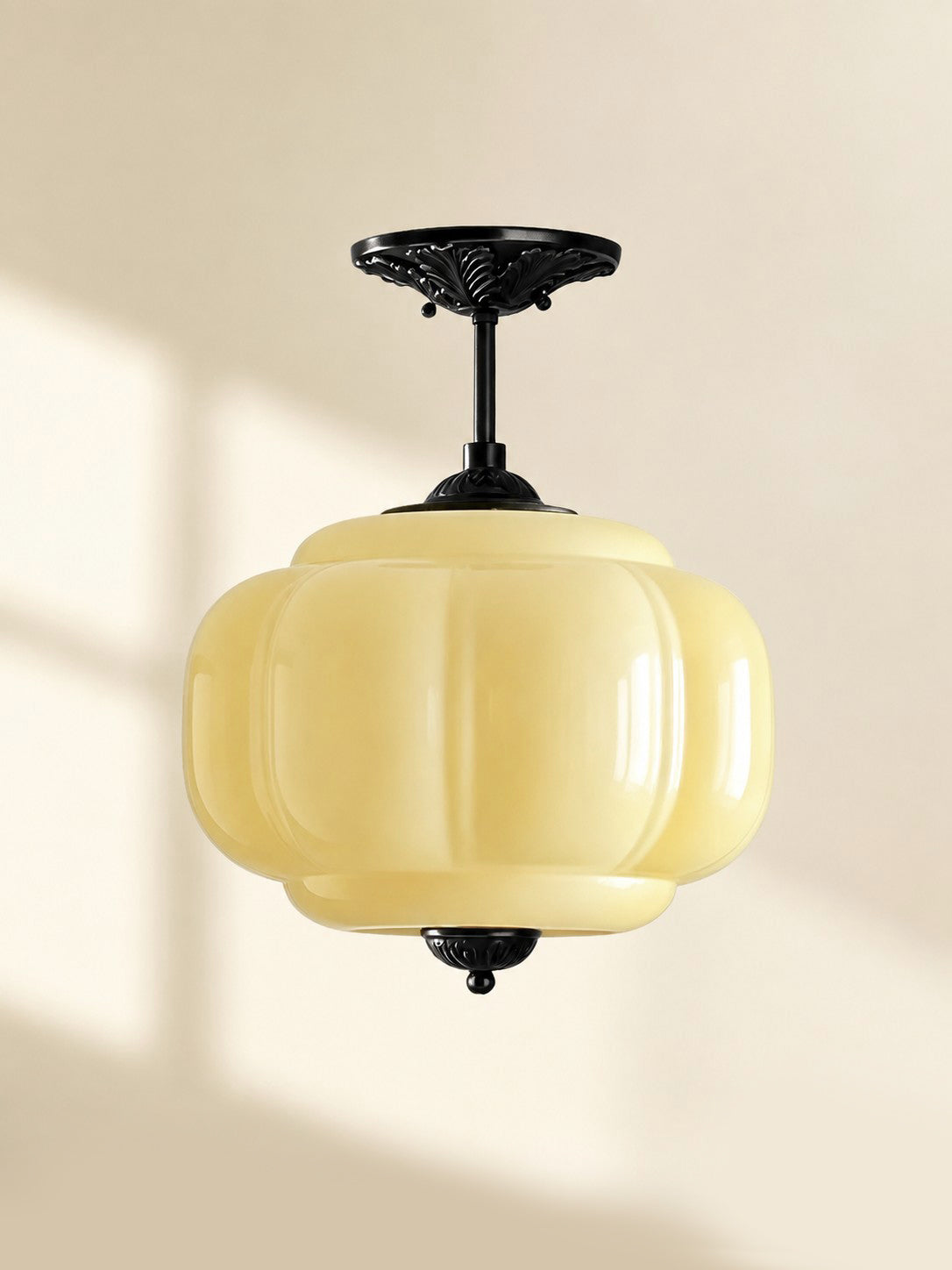 Scallop Vintage Milk Glass Semi Flush Mount Pendant Light